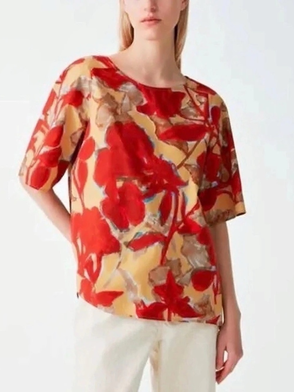 COS Abstract Print Cotton Blouse Size 10 art to wear boho